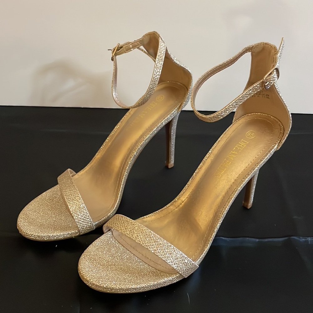 DREAM PAIRS Women's Glitter Gold Ankle Strap High Stiletto Heels Pumps Heel - Picture 5 of 14